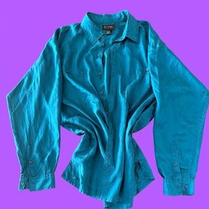 Vintage surprise teal emerald colored button-up blouse 100% silk size L